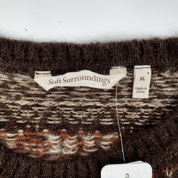 Soft Surroundings Sweater Womens XL Brown Fair Isle Alpaca Blend Crewneck Tunic - Picture 2 of 15